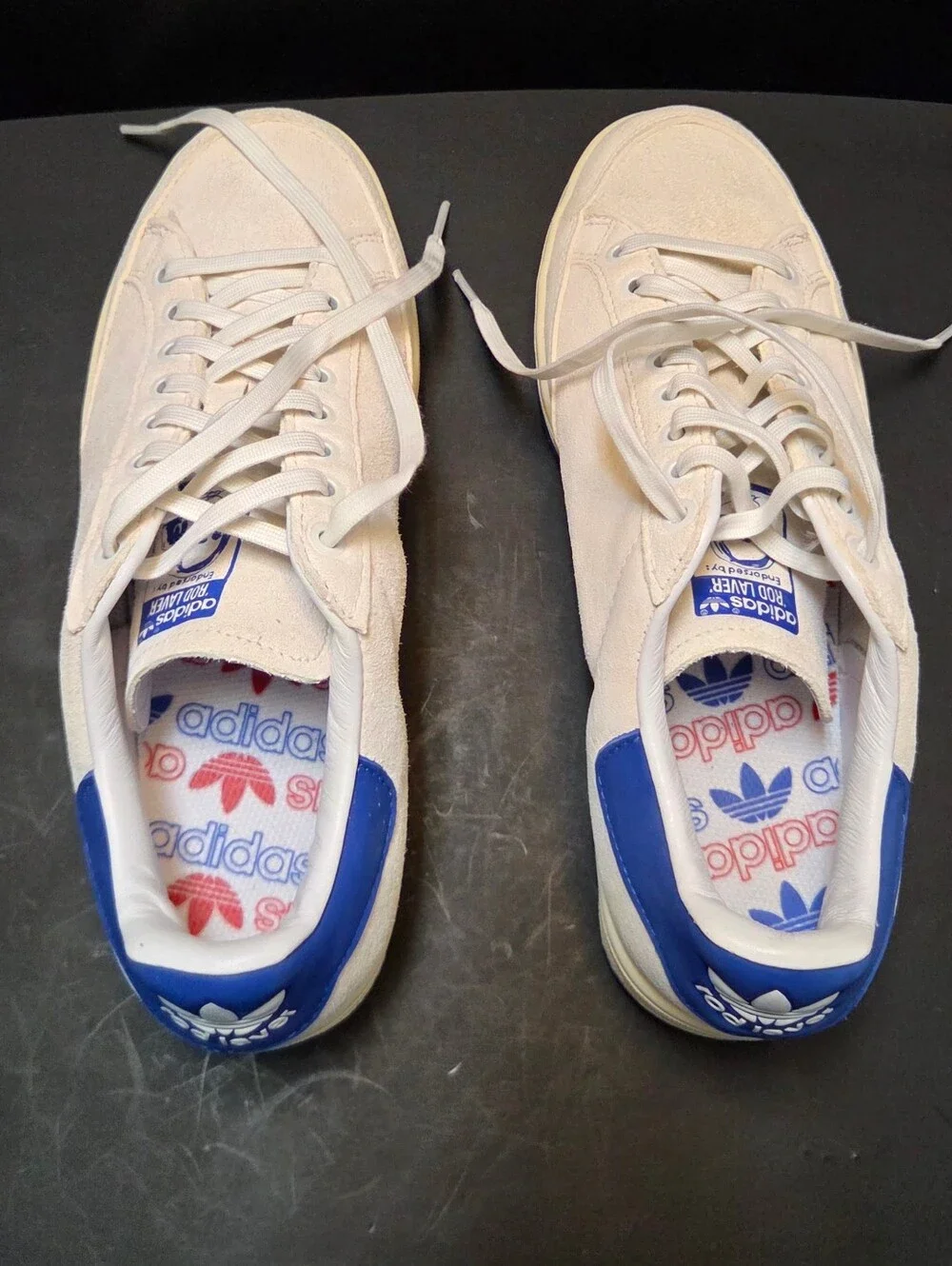 Adidas Rod Laver Flat White Blue Colorway FX5608 Mens 8.5 Suede Leather 0189